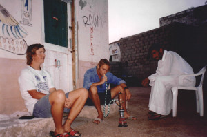 three people smoking huka. Egypt culture.