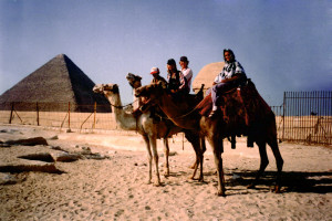 Stephie on Camel in front of Pyramid